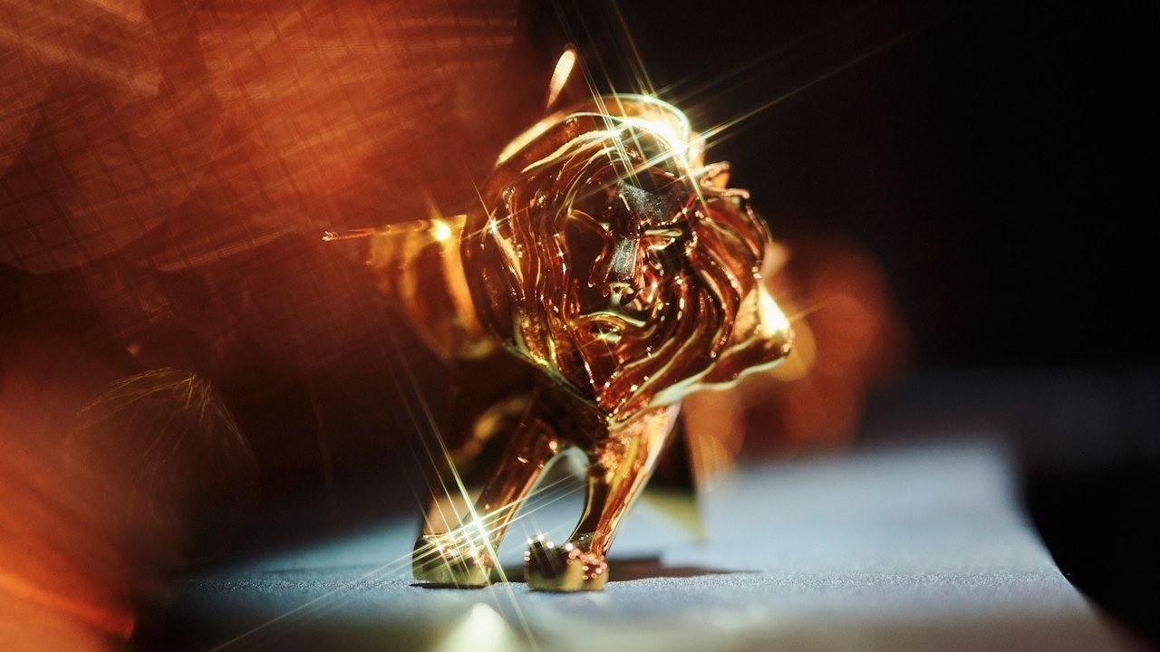 A Cannes Lions trophy under studio light