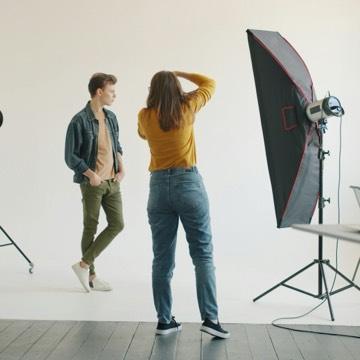 Creative team preparing a photo shoot in a studio